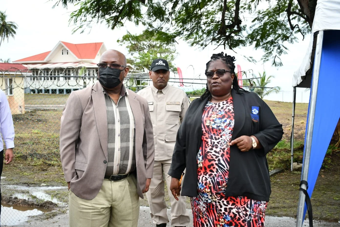  Commissioner of Police (Ag), Mc Donald Jacob and Ag Cpl Jasmine Vesprey – David share a brief chat during the official launch of the La Brea Police Youth Club’s Solar Voltaic Hydroponic project’. 