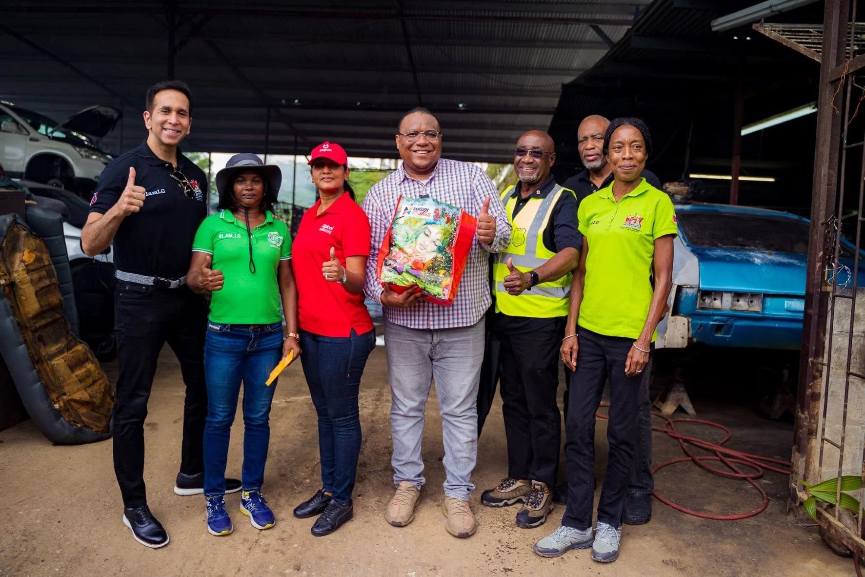 (L-R) Minister of Rural Development and Local Government - The Honourable Minister Faris Al-Rawi, Local Government Councillor for Valsayn/St Joseph, Mrs. Seema Ramsaran-Augustine, Digicel Foundation Project Officer-Diana Mathura-Hobson, Chairman of the Tunapuna/Piarco Regional Corporation. Mr. Kwasi Robinson, Chairman/Alderman of the Diego Martin Regional Corporation, Sigler Jack, Chairman/Alderman of the San Juan/Laventille Regional Corporation, Anthony Roberts, Permanent Secretary, Ministry of Rural Development and Local Government, Ms. Desdra Bascombe