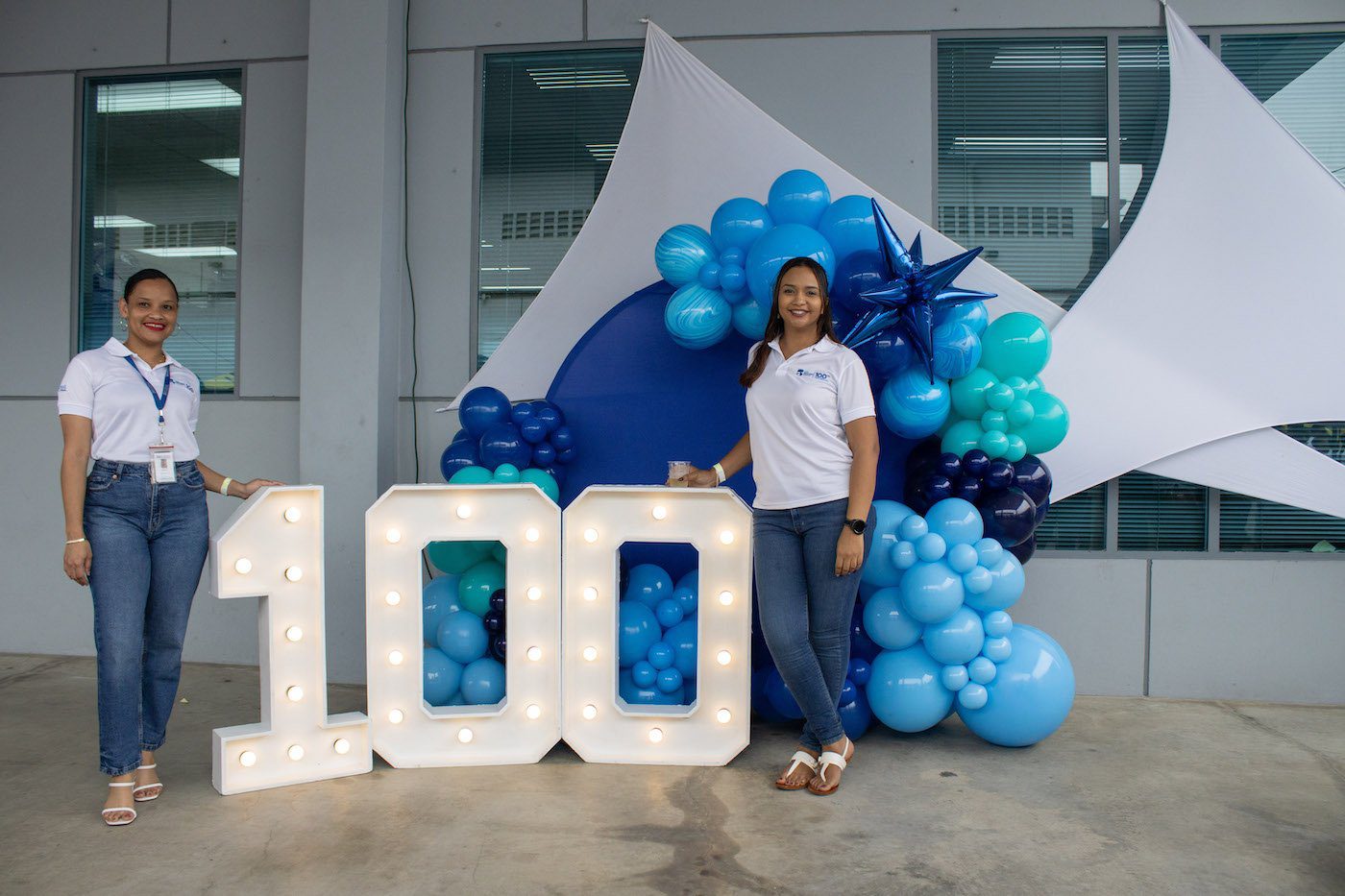 (L-R) AS Bryden & Sons team members Janelle Emmanuel, HR Manager, and Sheena Constantine, Business Development Manager, at The Brydens Group 100th anniversary celebration at the company’s San Juan compound on Friday 27th October 2023.