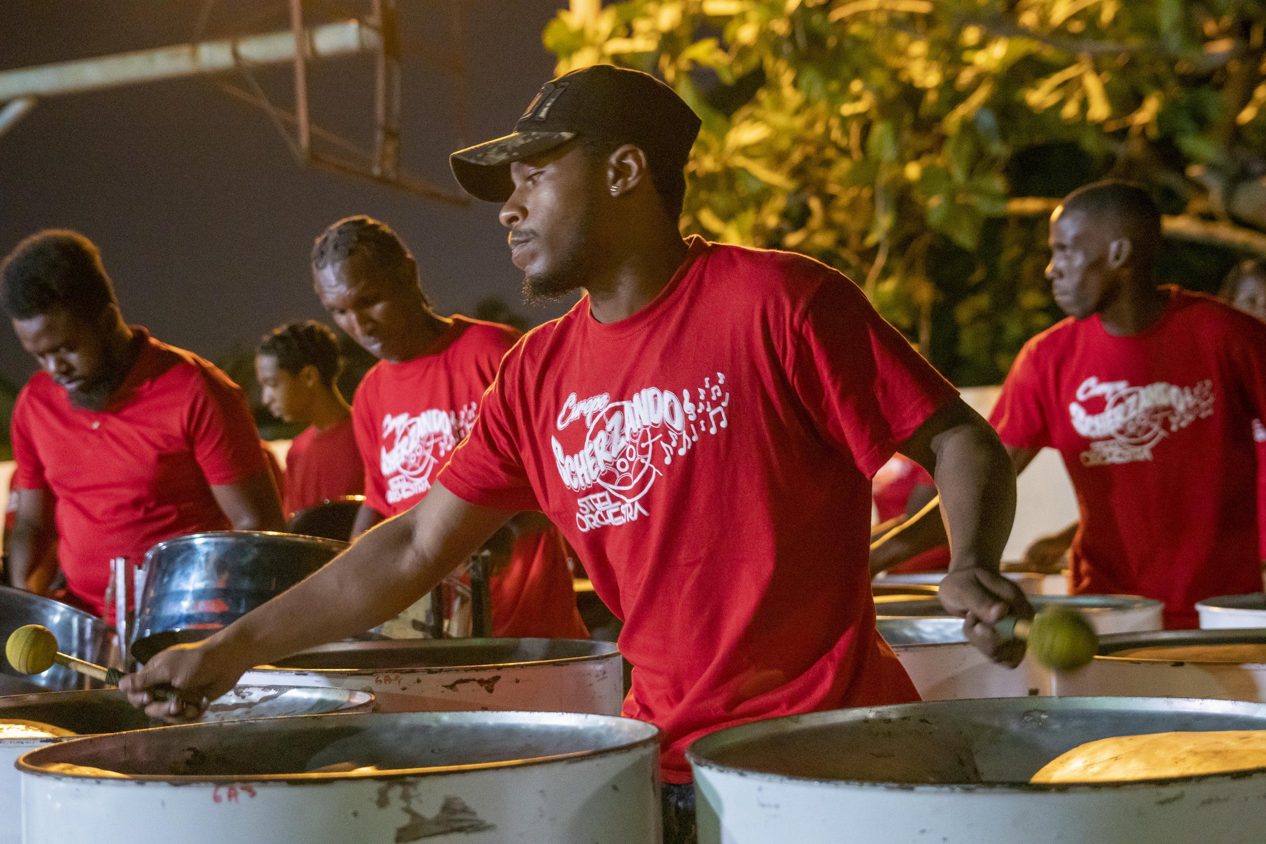  Curepe Scherzando Steel Orchestra plays at the launch of the Technology in Education Centre at its panyard on Wednesday 6 March 2024. 