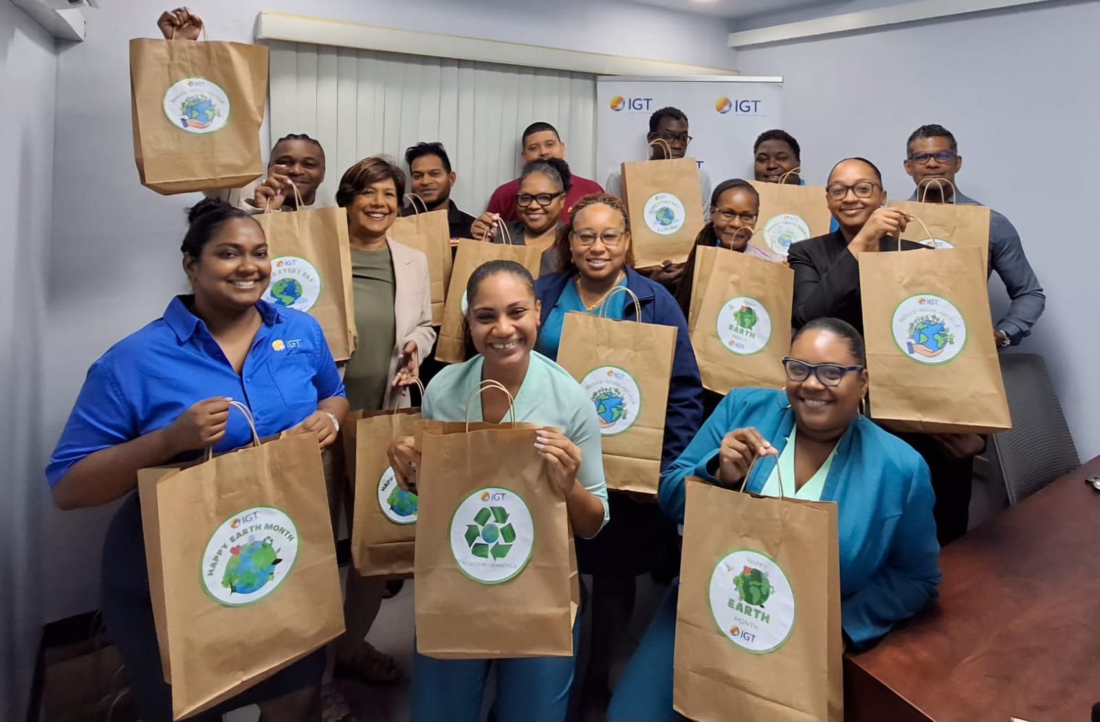 IGT staff display the kitchen garden supply kits donated to the IGT After School Advantage NGO partners for Earth Month 2025.