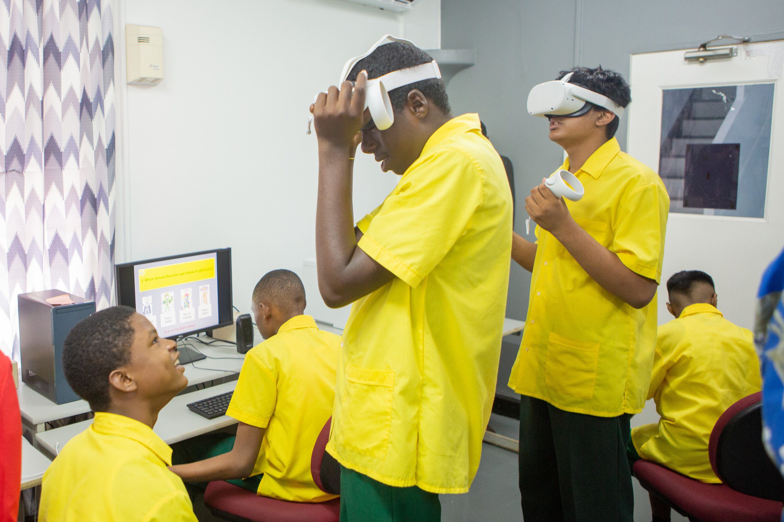 Students of the Pointe-a-Pierre Government Special School immersed in virtual reality at one of the Digicel Foundation’s first Innovation Labs, installed in 2022.