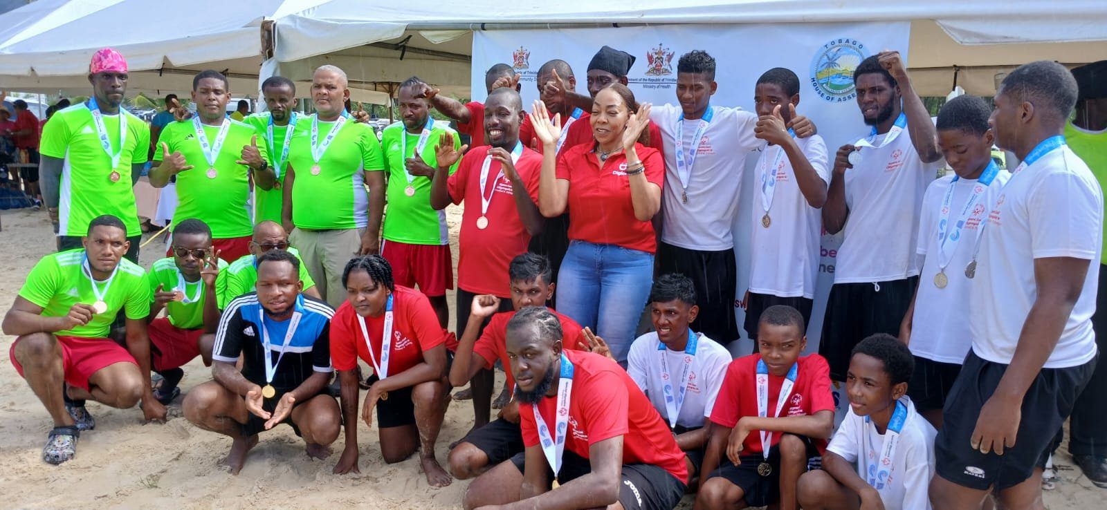 Penny Gomez, CEO of the Digicel Foundation (Centre), cheers on the success of these champions at the 2024 Special Olympics Regional Games at Maracas Beach on 10 November 2024.