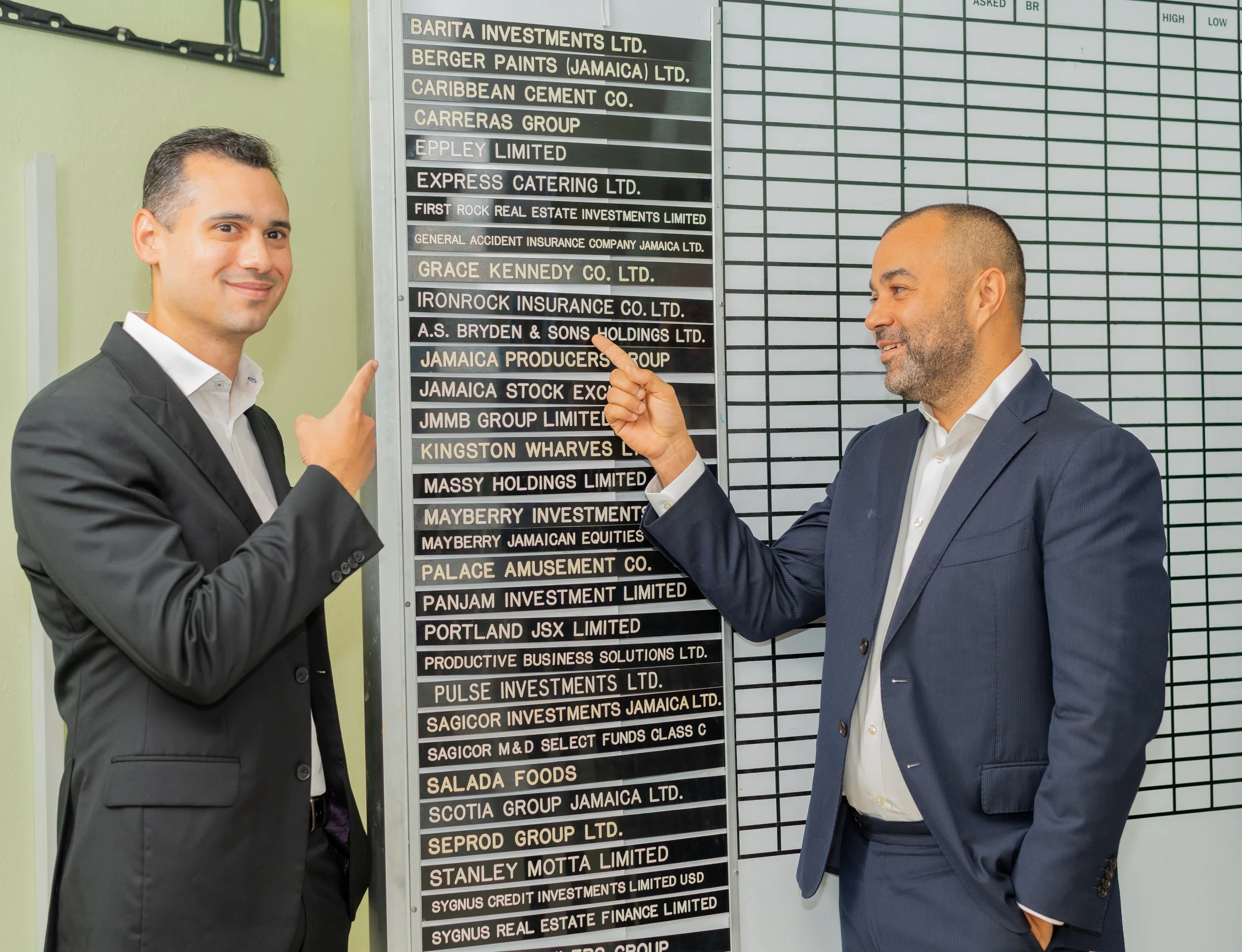 Alexander Marston, Group Finance Manager, Mussons Group (Parent Company of Seprod) with Nicholas Scott, Member of The Board, Seprod Group pointing to the A.S. Bryden & Sons Holdings insertion strip.