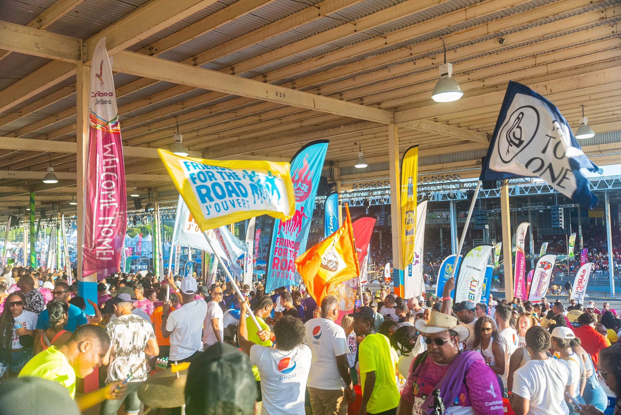Ten to One Rum and Friends for the Road J’Ouvert launched their Carnival 2024 partnership with flags hoisted high at the North Stand for Panorama Semi-Finals on Sunday 28 January 2024.