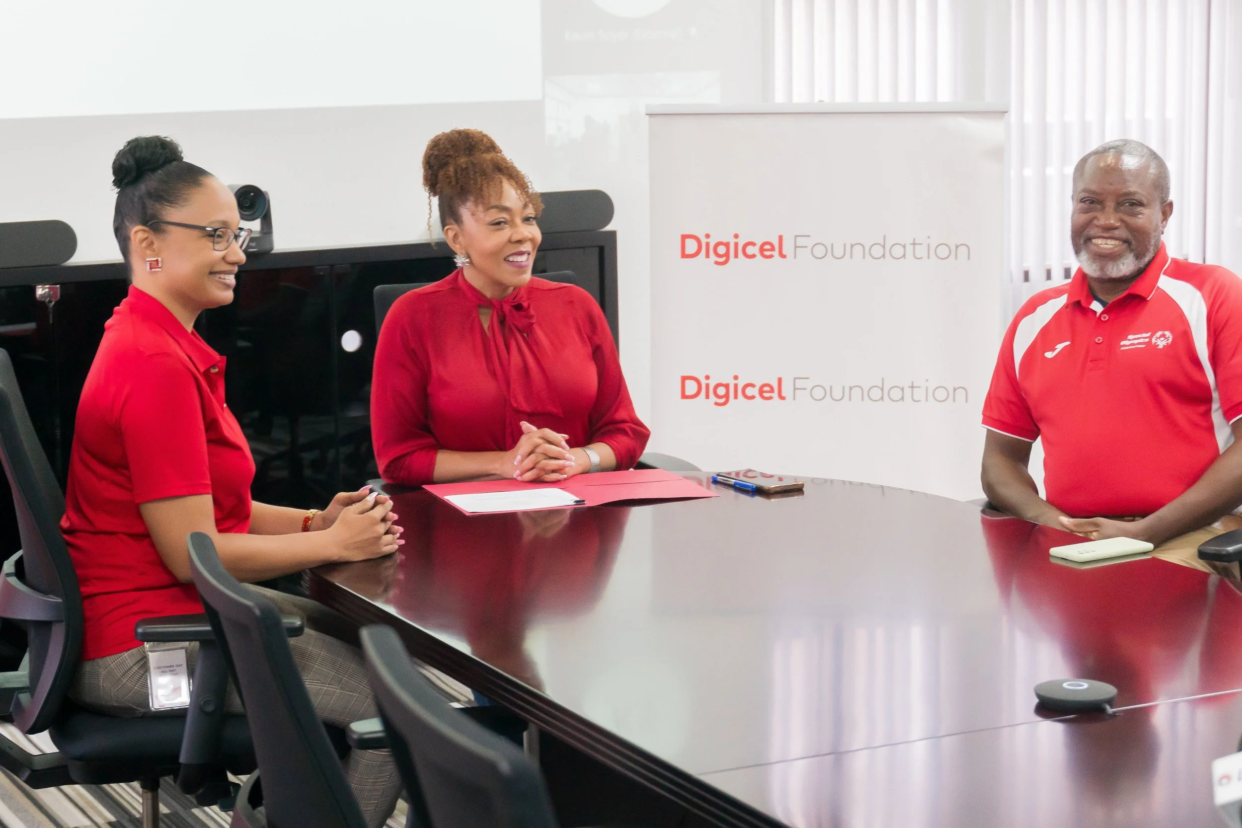 (L-R) Romona Boisselle-Romano, Digicel Foundation Director, Penny Gomez, Digicel Foundation CEO, and Ferdinand Bibby, Special Olympics Trinidad and Tobago National Director, at the Digicel (Trinidad and Tobago) headquarters on 1 May 2024.