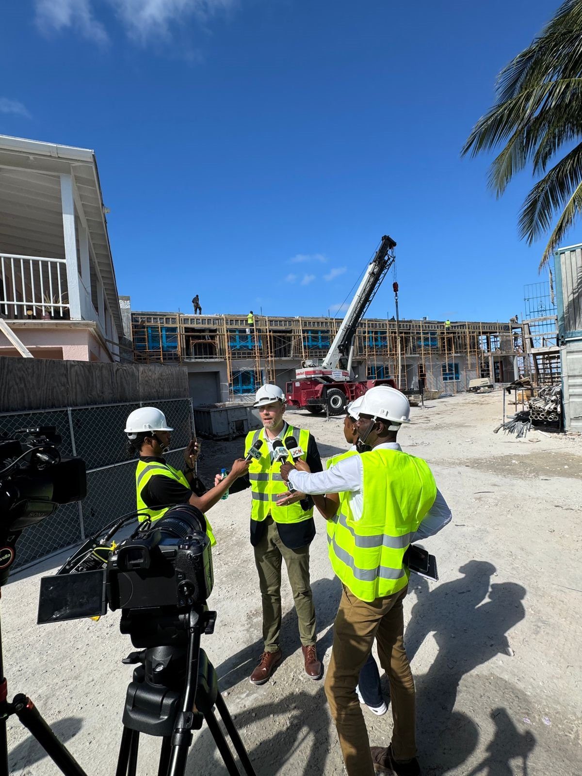 Matthew Taylor, Head of Boarding at King’s College School leads media representatives on a tour of the premium beachfront facilities being constructed for students of King’s College School, The Bahamas.