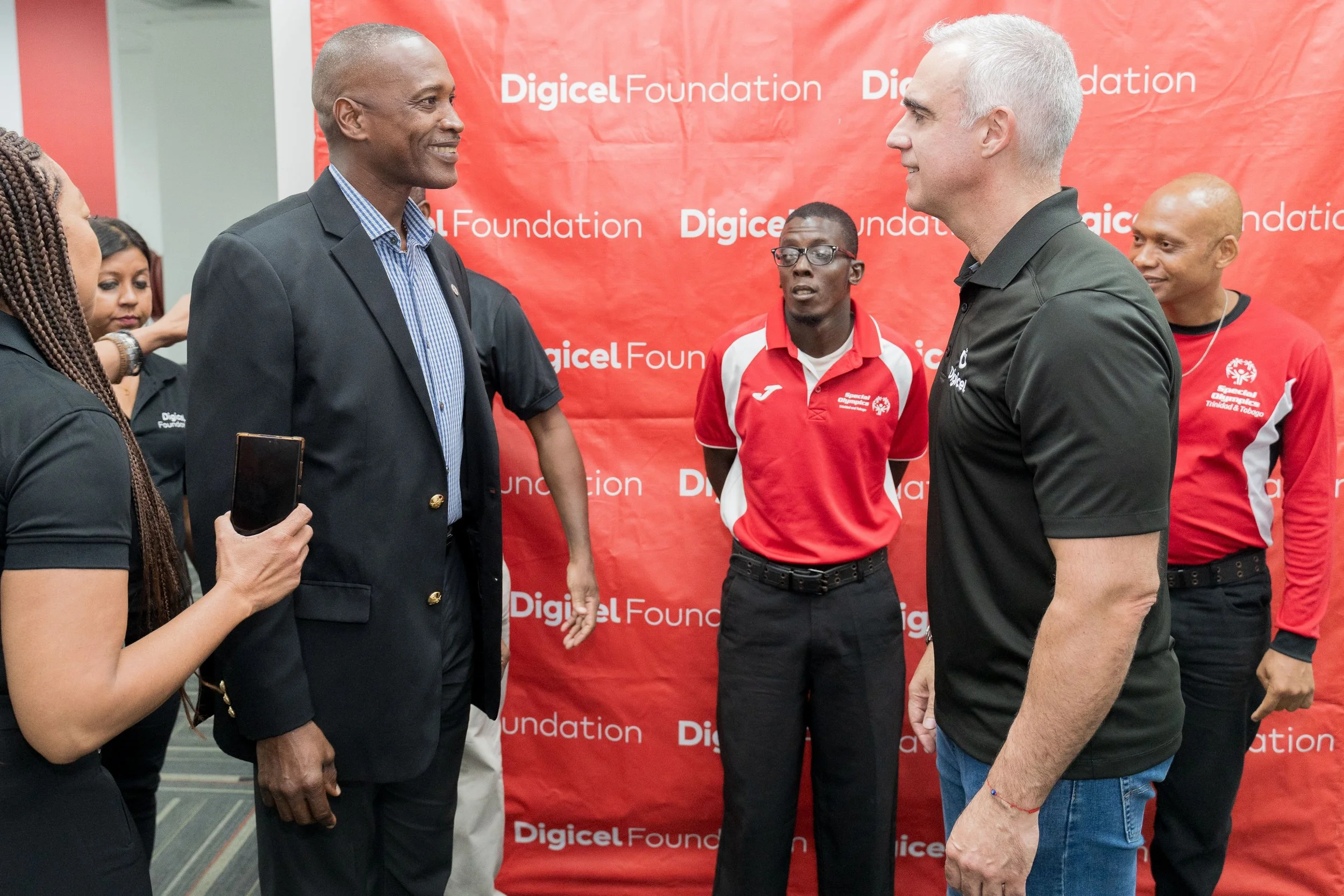  Teaming up for success:    Digicel Group CEO Marcelo Cataldo (front right) meets with SOTT Chairman Major David Benjamin and SOTT athletes Justin Providence and Antonio Sorzano at Digicel Trinidad and Tobago headquarters, Maraval Road, Port of Spain on 16 July 2024.  