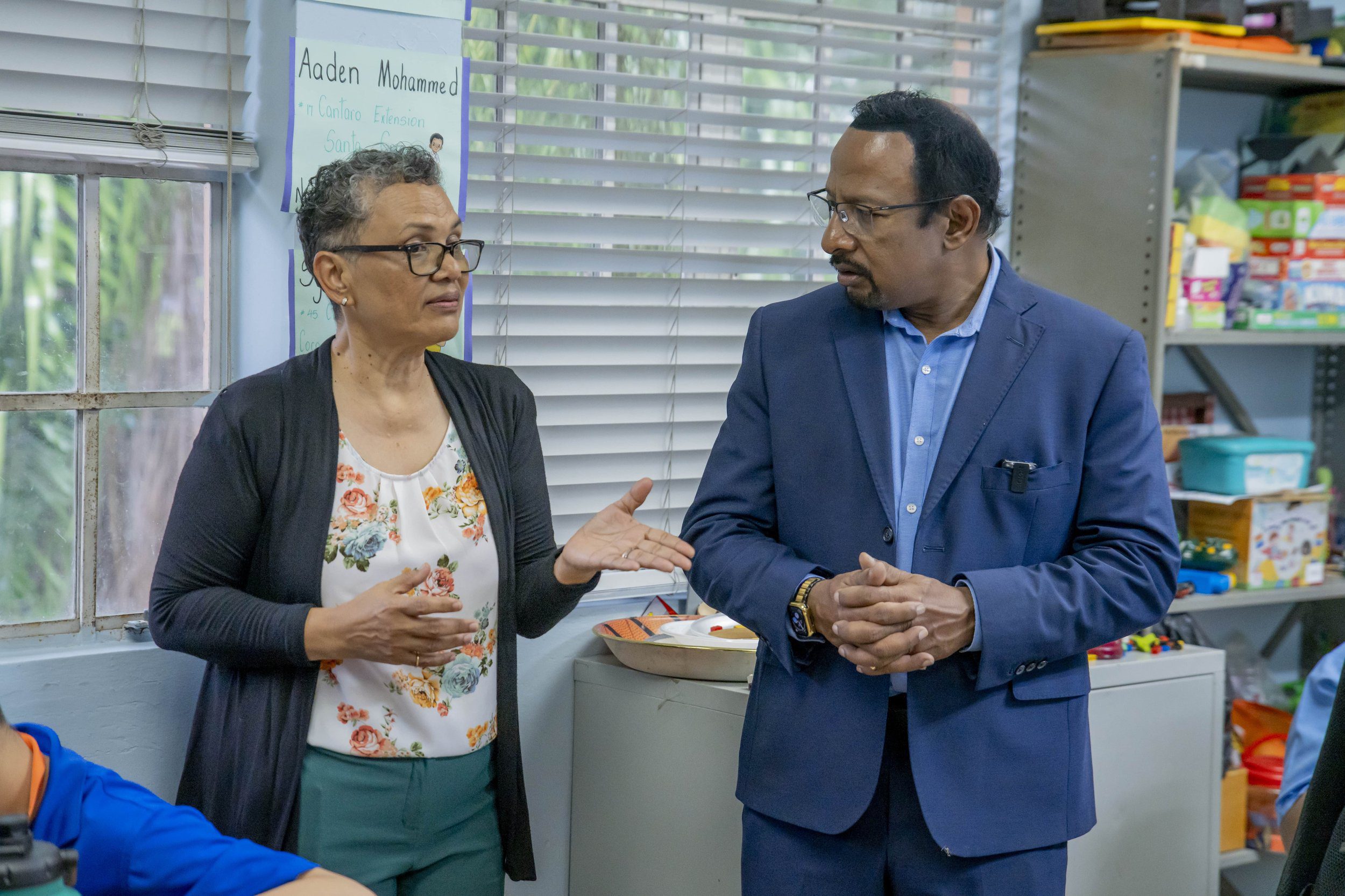 Charlene Gittens, Principal of Immortelle Children’s Centre for Special Education, guides Mo Majeed, COO/ Managing Director of Marubeni Power International Inc, on a tour of the Centre’s classrooms and therapy rooms on 17 September 2024.