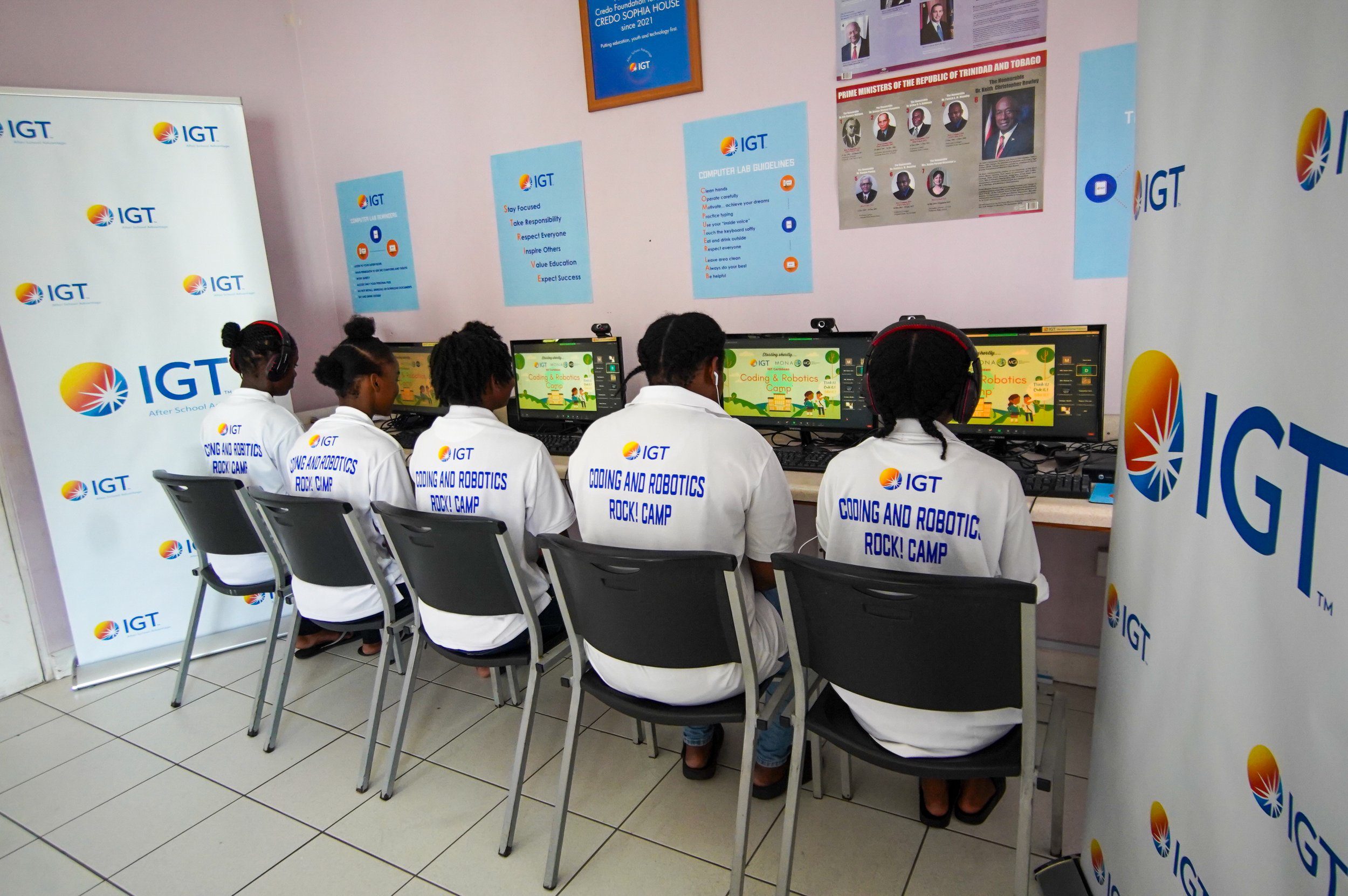 Committed to their studies – these five students joined over 70 others from around the Caribbean focused on mastering new tech skills via IGT’s third virtual Coding and Robotics Rock! Camp, 17 - 28 July.