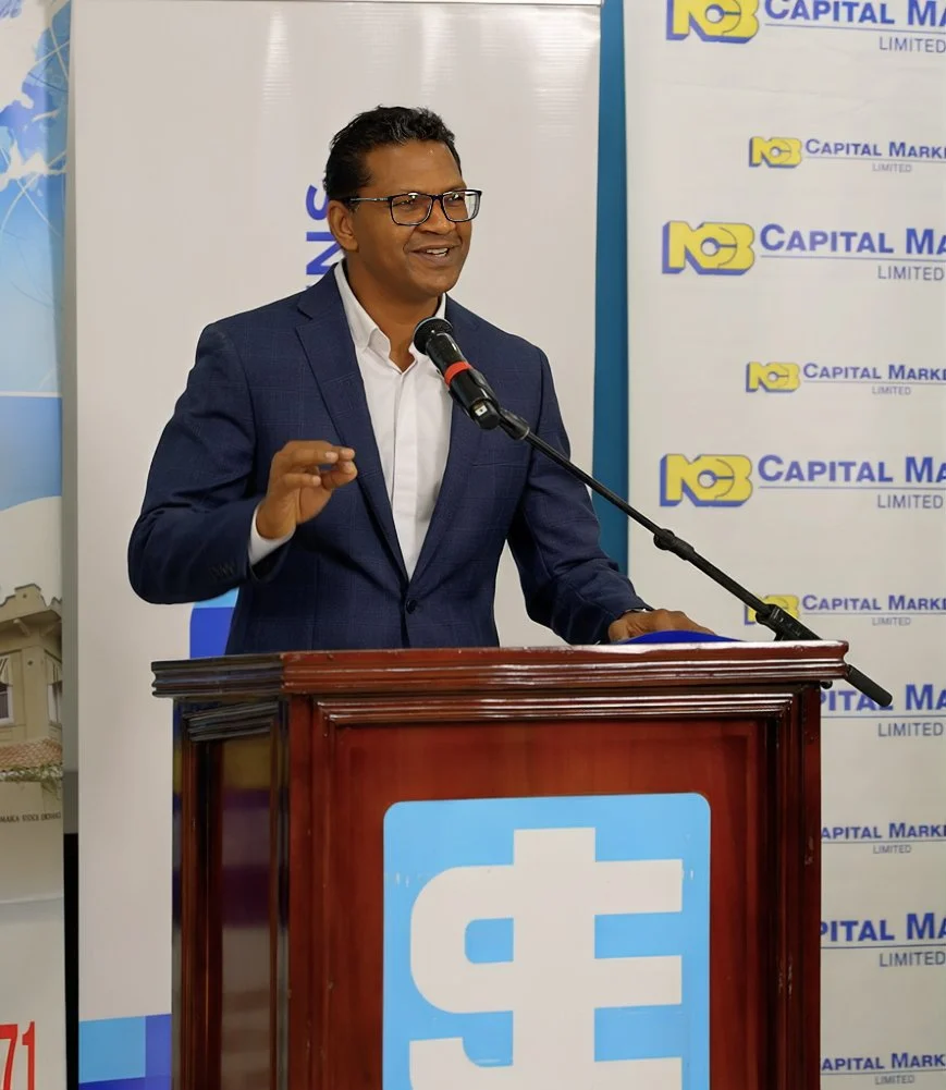 Richard Pandohie, CEO of The Brydens Group, at the listing ceremony at the Jamaica Stock Exchange.