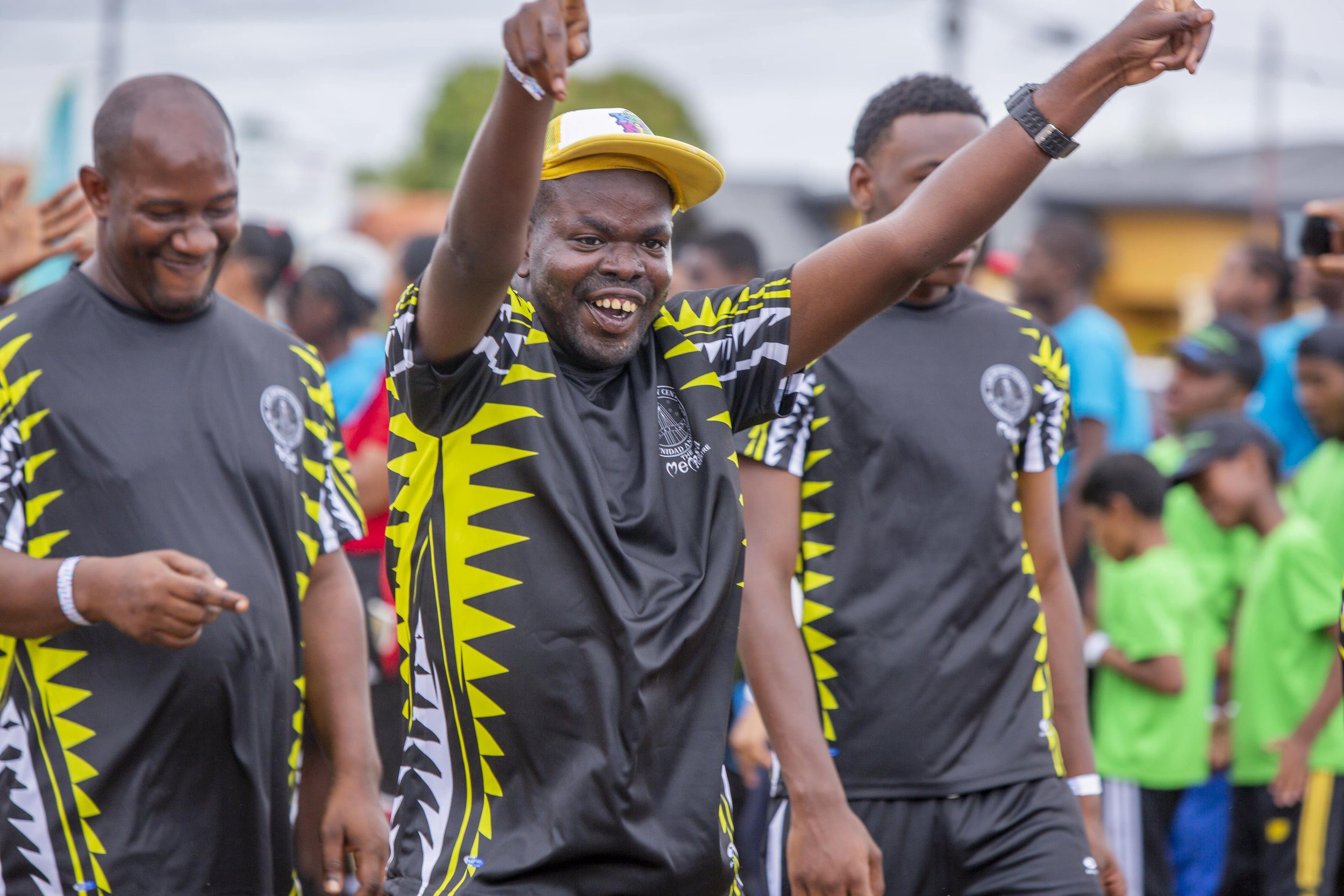  It’s a six! This athlete from the Memisa Centre signals a ’six’ during the Special Olympics National Cricket Games held at Constantine Park, Macoya. 
