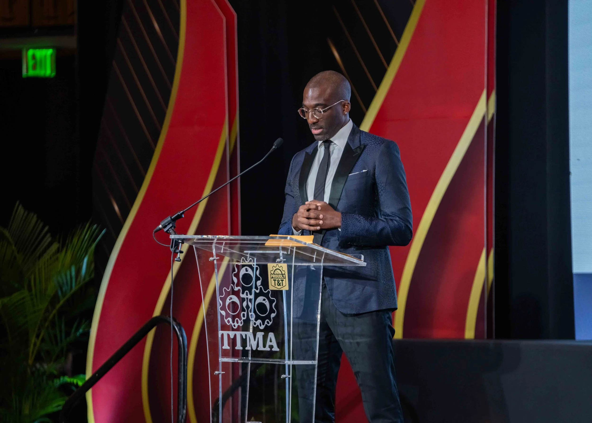   Marc Farrell, Founder and CEO of Ten to One Rum, delivers the feature address at the TTMA President’s Dinner and Awards 2023 at the Hyatt Regency on 14 November 2023.  