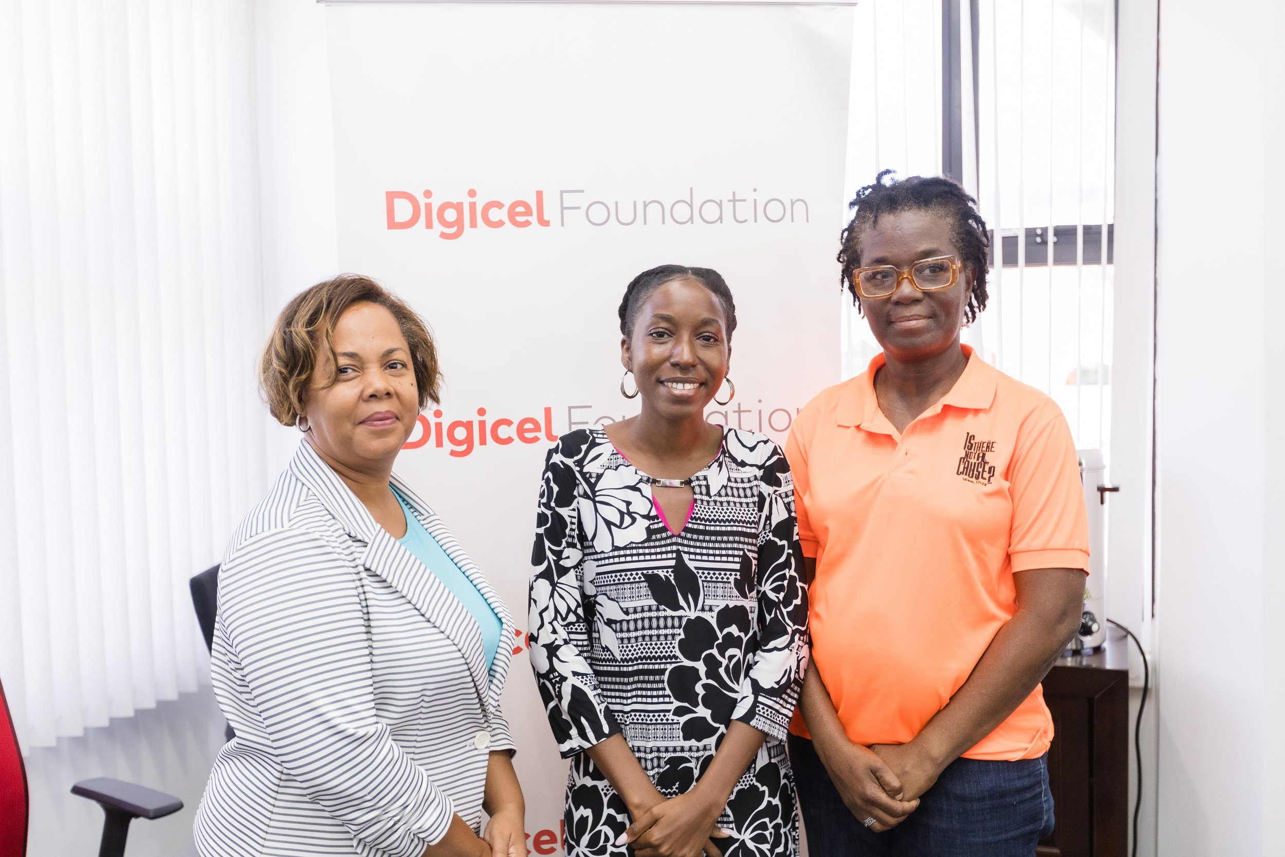  From left to right: Rowena Pitt, President of Tabitha’s Home for Women and Children with Jeanine Bernard and Avonelle Hector Joseph of ITNAC at the Digicel Foundation’s headquarters on Tuesday 5 December 2023.   