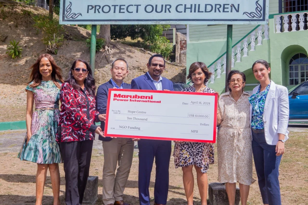 (From left) Mrs. Sandra Welch-Farrell, CEO of SWF&Co; Ms. Lisa Ramkissoon, Hope Centre’s Manager; Mr. Keisuke Harada, Senior Manager of Marubeni Power International Inc.; Mr. Mo Majeed, COO, Managing Director Caribbean Operation, Marubeni Power International Inc.; Dr Indira Couch, Hope Centre Chairperson; Mrs. Polly Indar, Trustee and Former Chairperson of Hope Centre, and Anna Lucie-Smith, General Manager of SWF&CO, at Hope Centre on April 16.