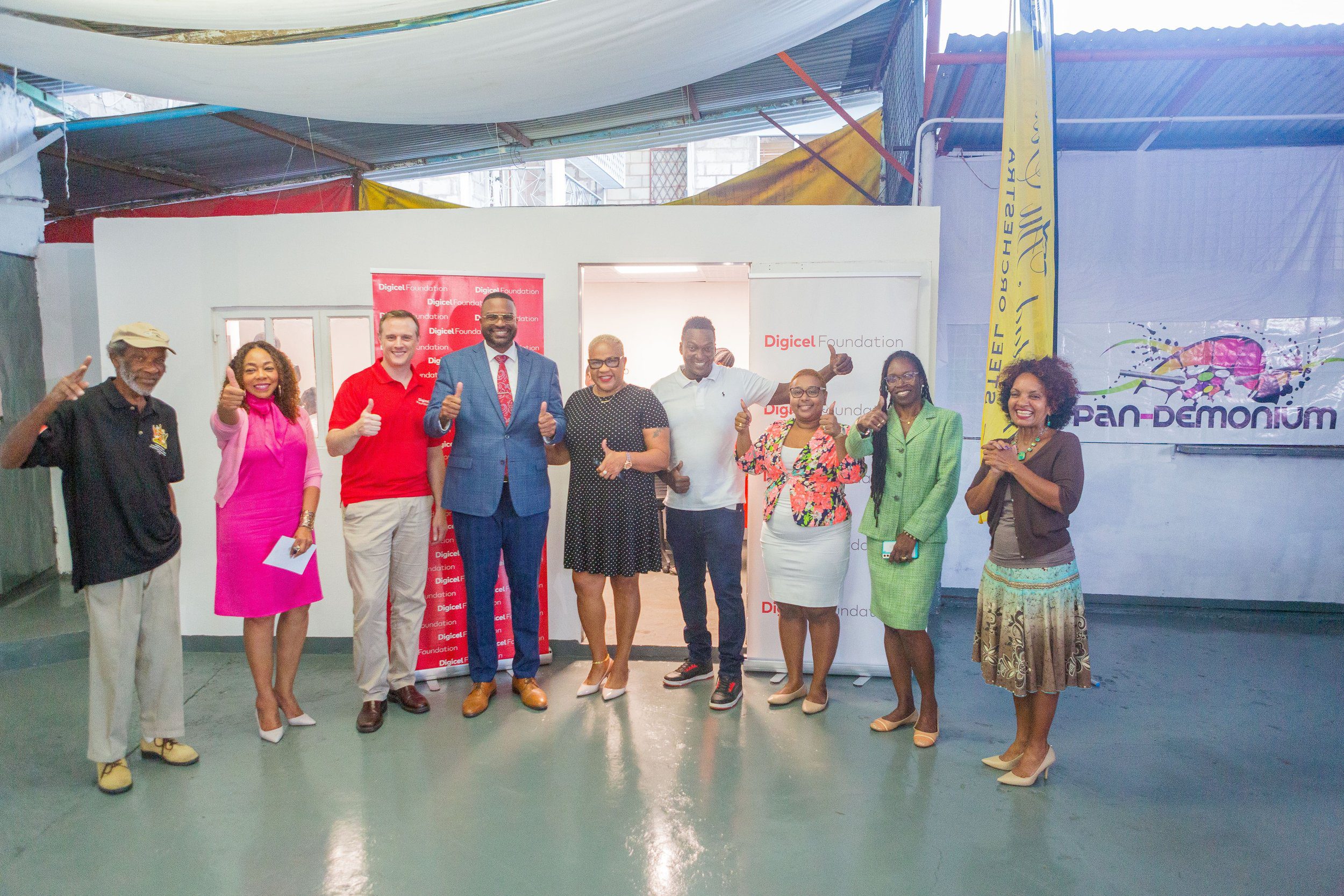 Abraham Smith, CEO of Digicel Trinidad and Tobago and Board Director of the Digicel Foundation, chats with a young pannist in the new Technology in Education Centre at Pandemonium Panyard in Belmont on Wednesday 28 February 2024.