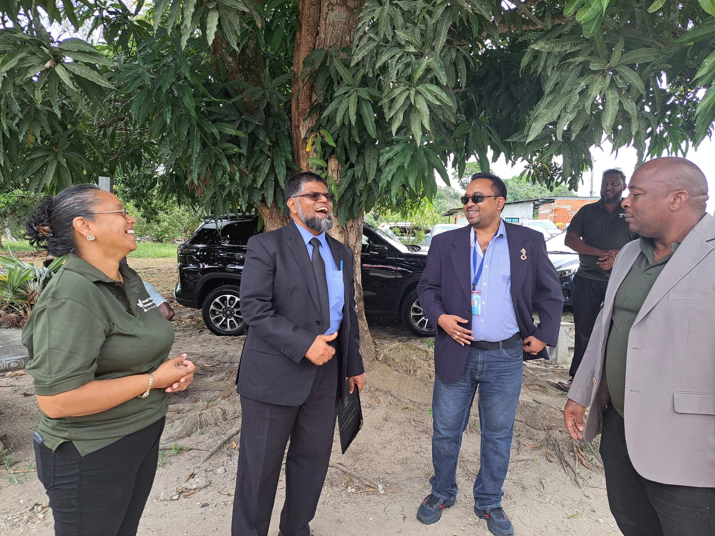  Stakeholders came together on Wednesday 21 February to celebrate the launch of the Brazil Village Farmers Group Agro-Processing Facility. From left: Maricia Patterson Secretary, Secretary of the Brazil Village Farmers' Group, Farouk Hosein, PS, Ministry of Agriculture, Land and Fisheries; Nuyland Dwarika Communications Consultant, United Nations Food and Agriculture Organization; and Randell Nigel Patterson, President Brazil Village Farmers' Group. 