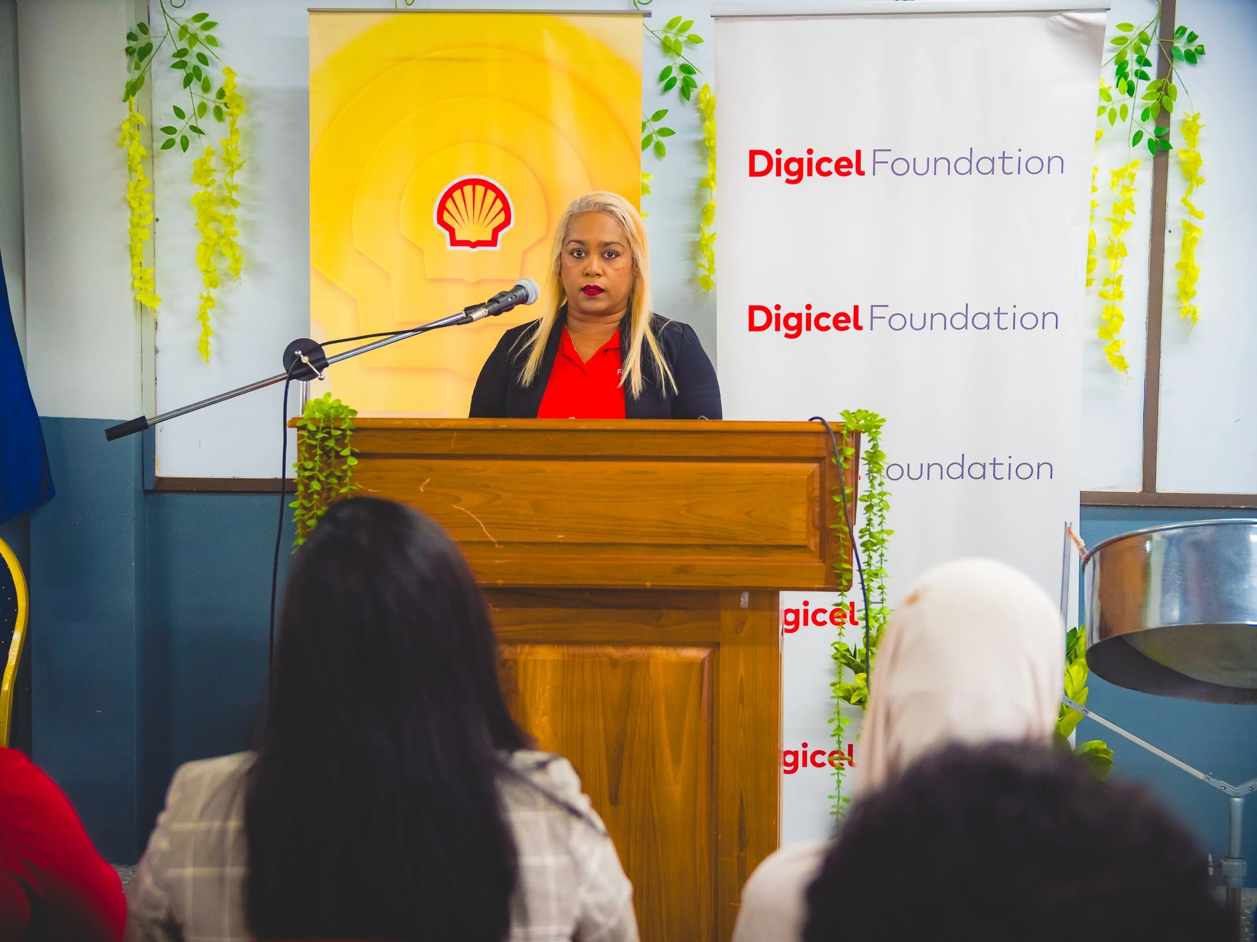 Digicel Foundation Board Director Pamela Sankar praises the Naparima College hydroponics initiative at the project launch on Tuesday 23 April 2024.
