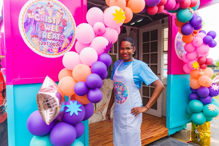 Cristy Bhagwandeen beams with pride at the opening of her ice cream shop, Cristy’s Sweet Treats, which was launched with the support of Digicel Foundation and GEF-SGP Innovation Challenge for Persons with Disabilities.